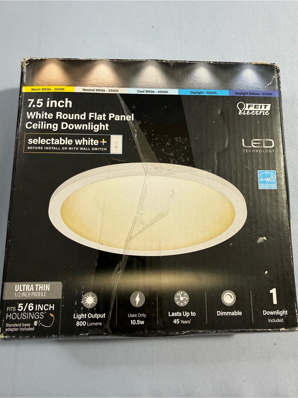 Electric Family 7.5-inch White Round Flat Panel Ceiling Downlight - White